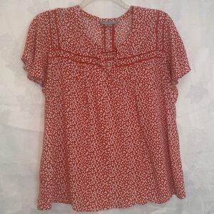 Daniel Rainn XXL Orange and White Patterned Blouse Pit to Pit 23" Preworn Used